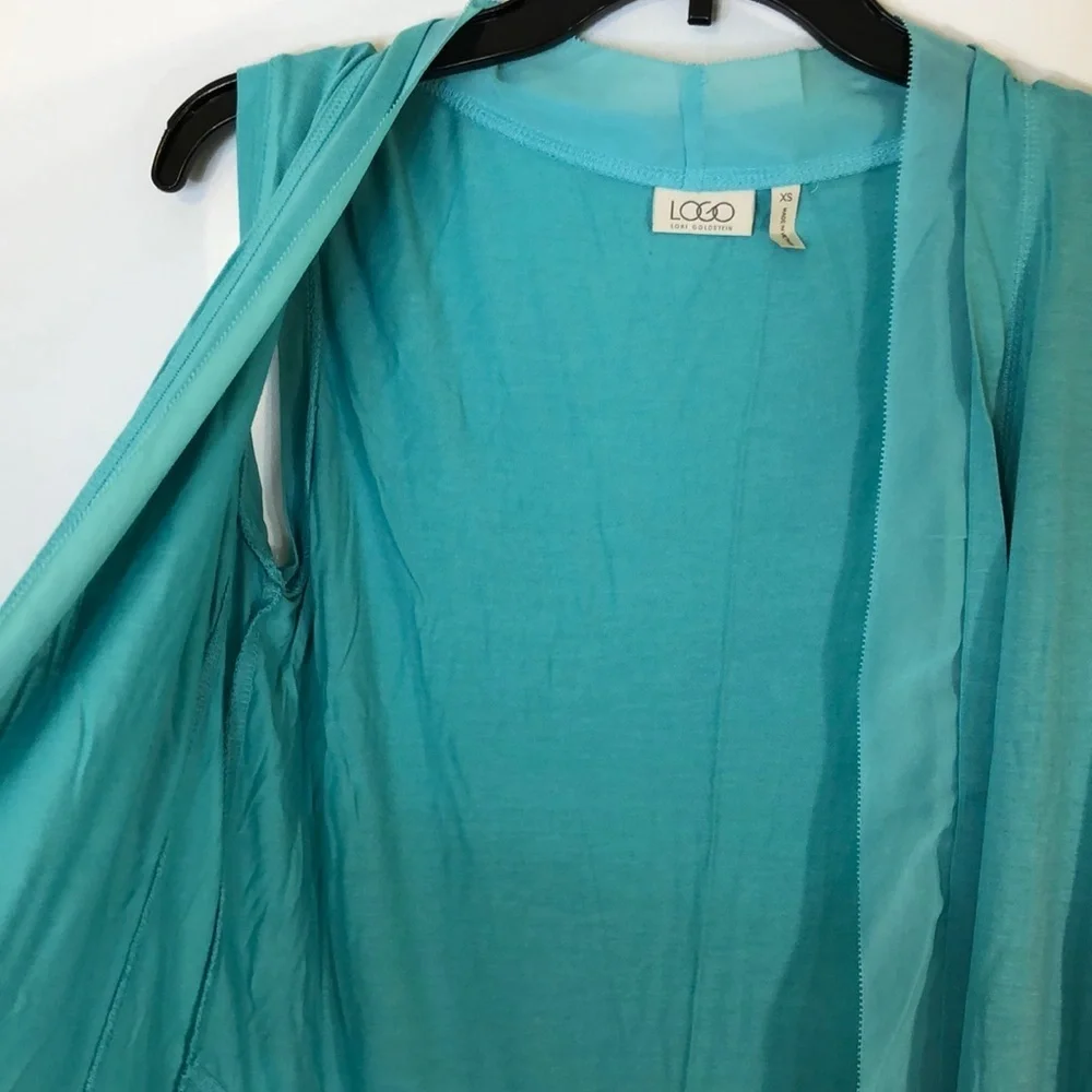 LOGO Lori Goldstein V-neck Vest with Chiffon Trim in Seaglass - Picture 6 of 15